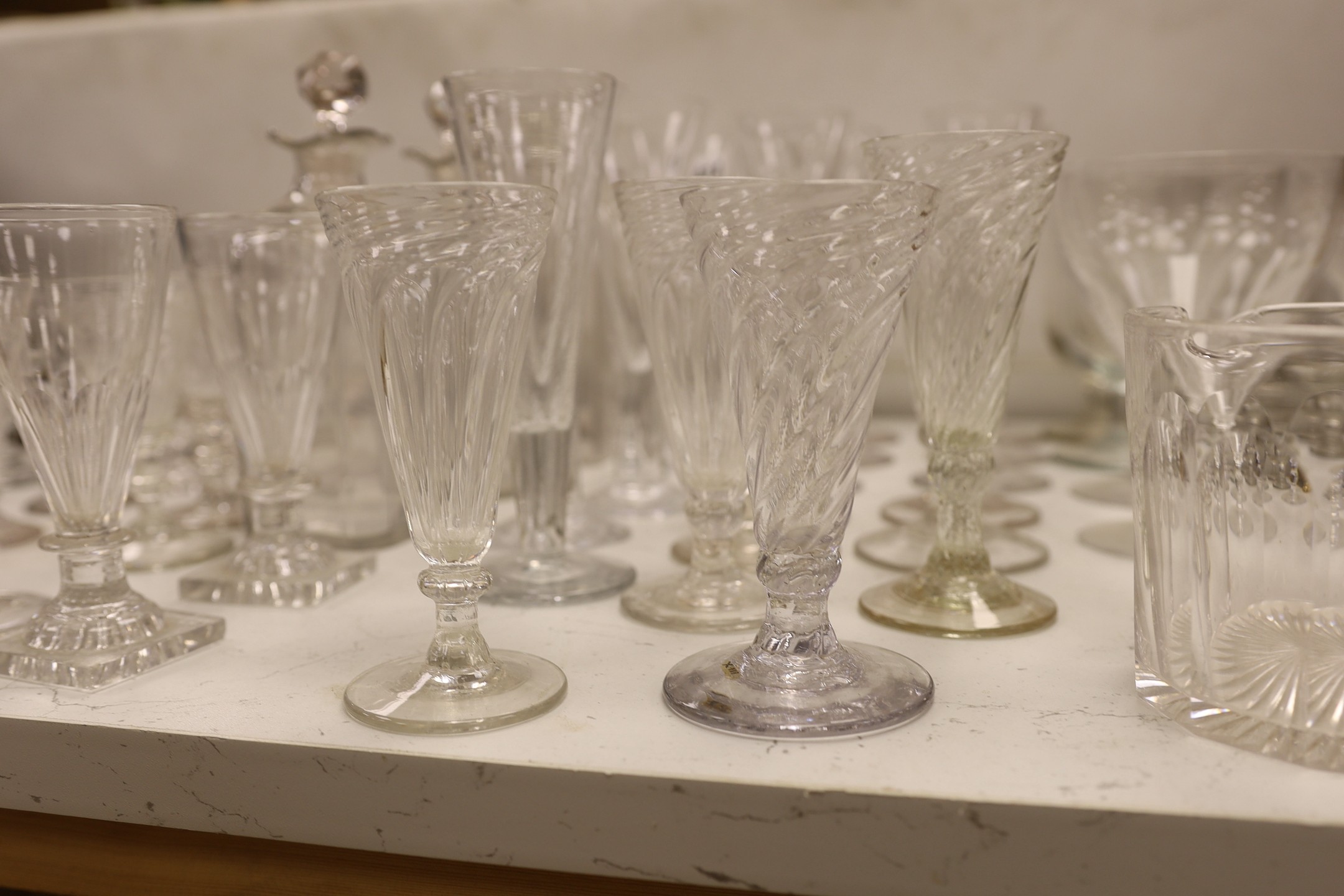 A collection of Georgian and later ale flutes ‘ drinking glasses